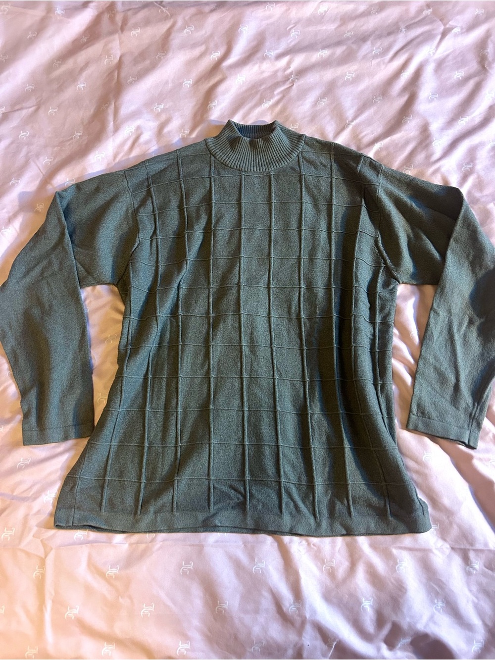 ‘claiborne’ Green Knit Sweater with Textured Grid Pattern